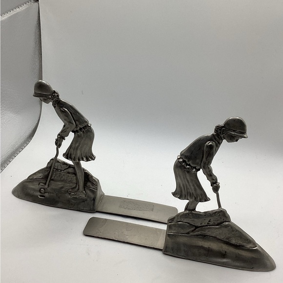 Zinn Etain Vintage Pewter Golfing Bookends - Picture 1 of 6